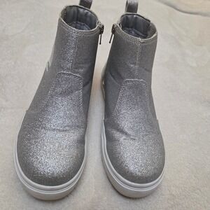 Lands End Kid Youth Adolescent Glitter Sparkle Silver Zip Up Ankle Boots Size 3M